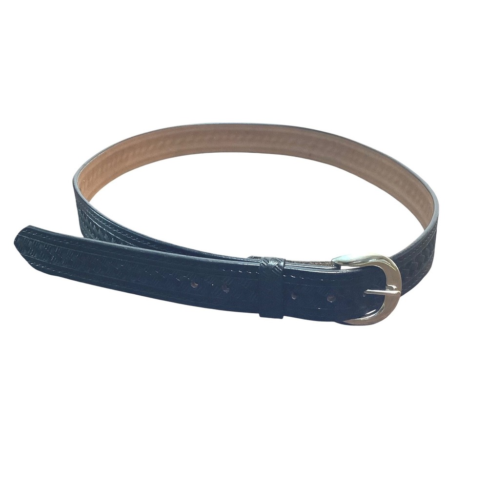 Western C.L. Men Black Genuine Leather Basketweave Belt‎ Size 54 Silver Buckle